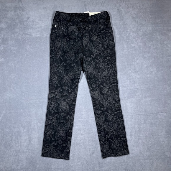 Soft Surroundings Womens Pants PXS Ponte Knit Black Grey Paisley Damask Straight - Picture 1 of 12